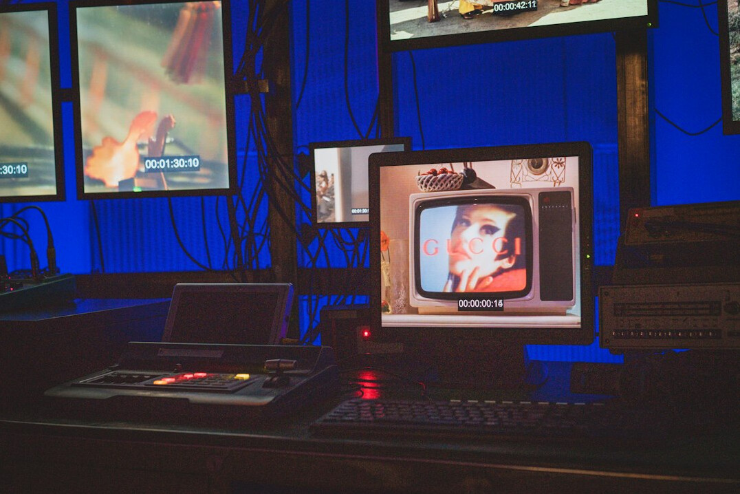 classic tv presenter on vintage set